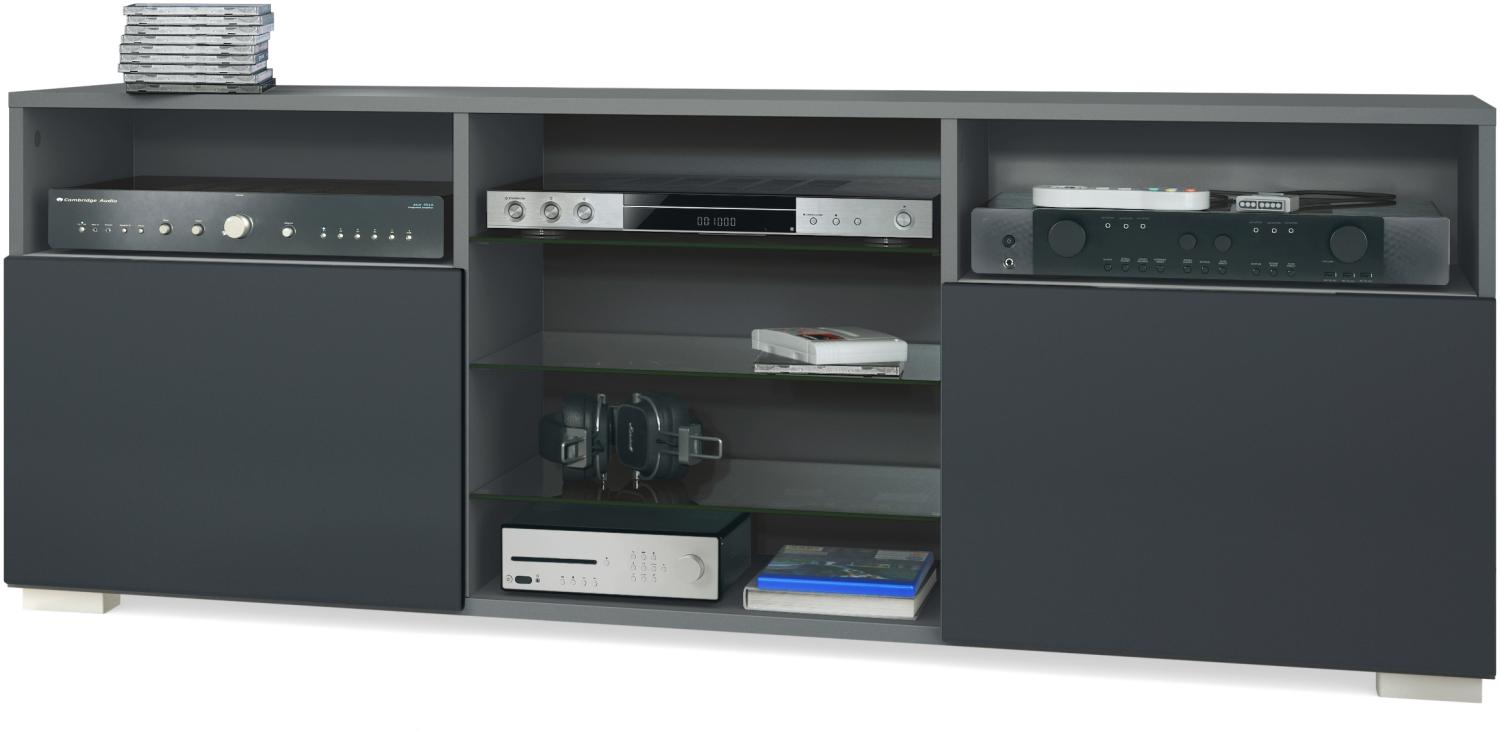 TV-Board Granada, Lowboard mit 2 Türen und 6 offenen Fächern, Korpus Anthrazit matt, Fronten in Schwarz matt (146 x 54 x 35 cm) Bild 1