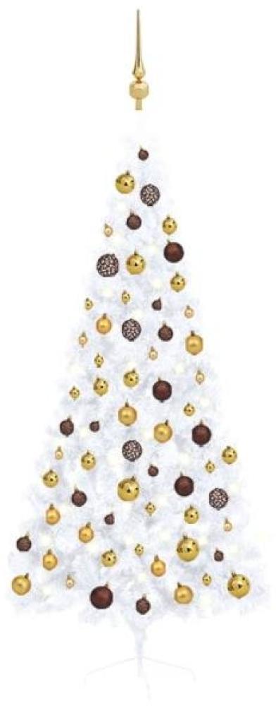 vidaXL Künstlicher Halb-Weihnachtsbaum Beleuchtung Kugeln Weiß 180 cm 3077484 Bild 1