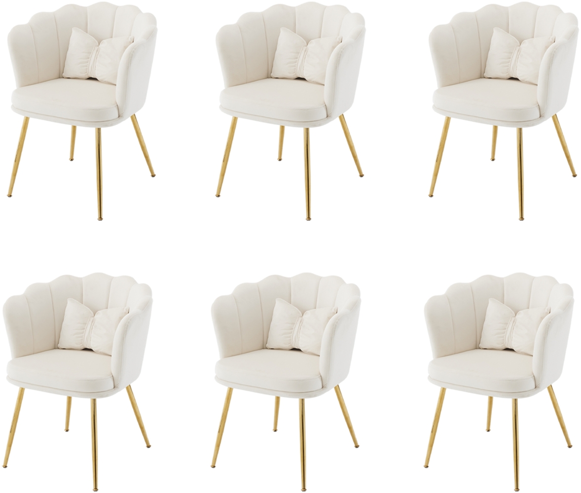 Merax Samt-Wohnzimmerstühlen(6 St), 6er Set, Badezimmerstühlen, gepolsterten Stühlen, vergoldeten Metallbeinen und Schmetterlingskissen, Beige Bild 1