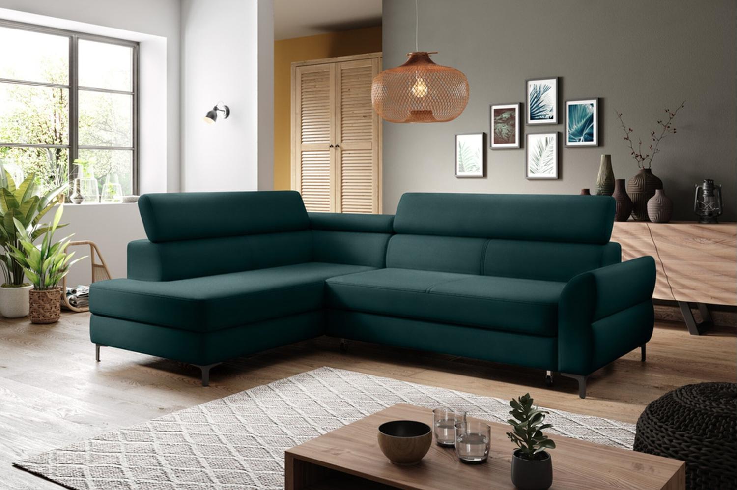 Stylefy Remondini Ecksofa Velours Grün Links Bild 1