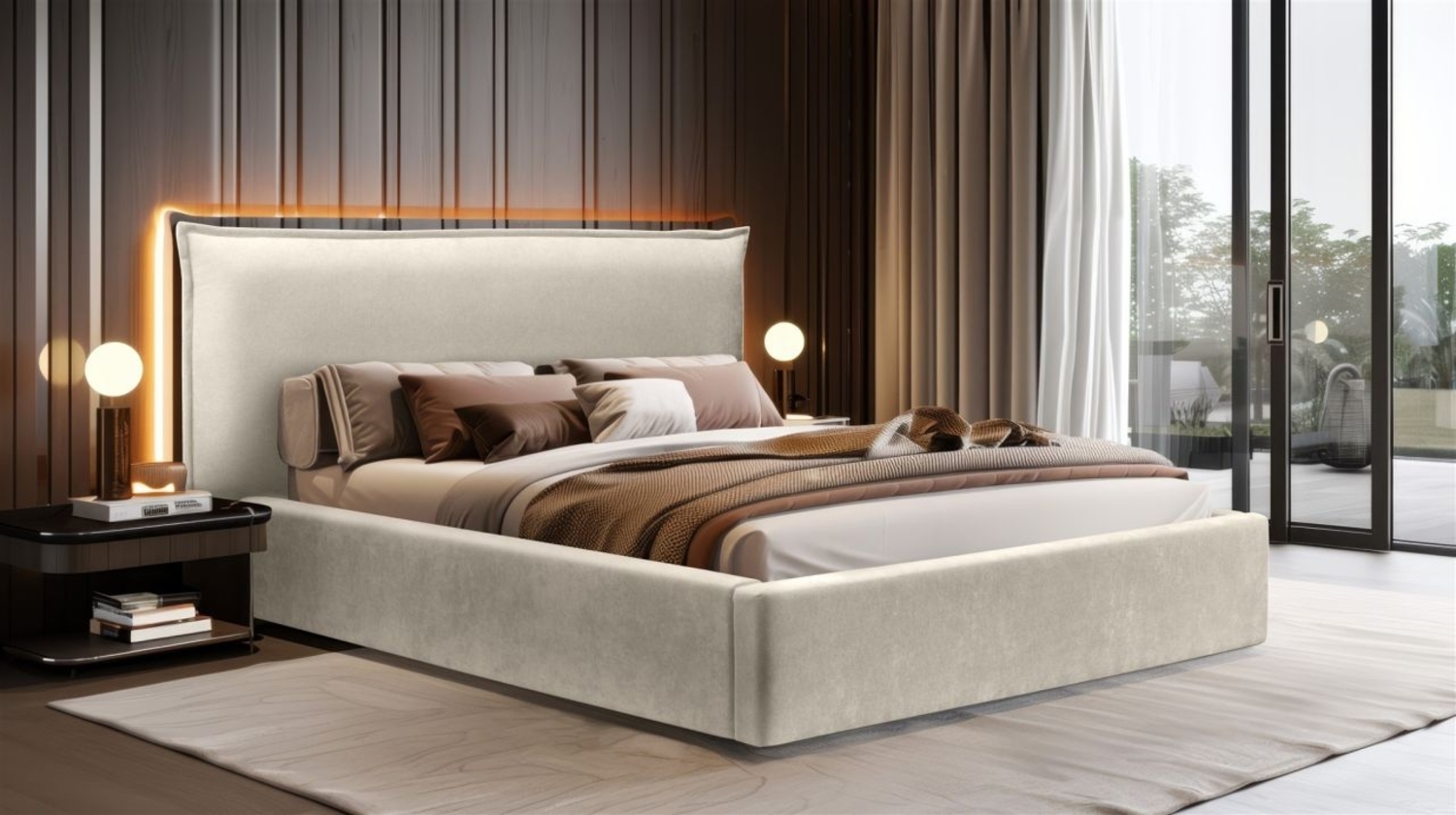 Polsterbett Doppelbett Bett AMADA 140x200cm in Stoff Ditra Creme Bild 1