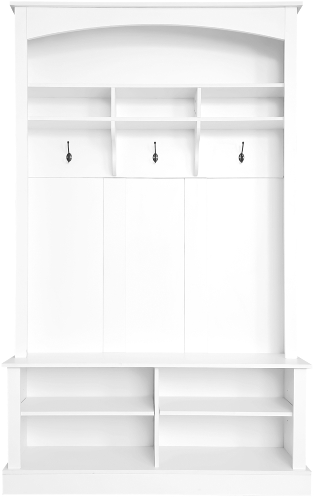 Garderoben-Set 120 x 40 x 190 cm mit Sitzbank, 3 Haken & verstellbaren Einlegeböden, Weiß Bild 1