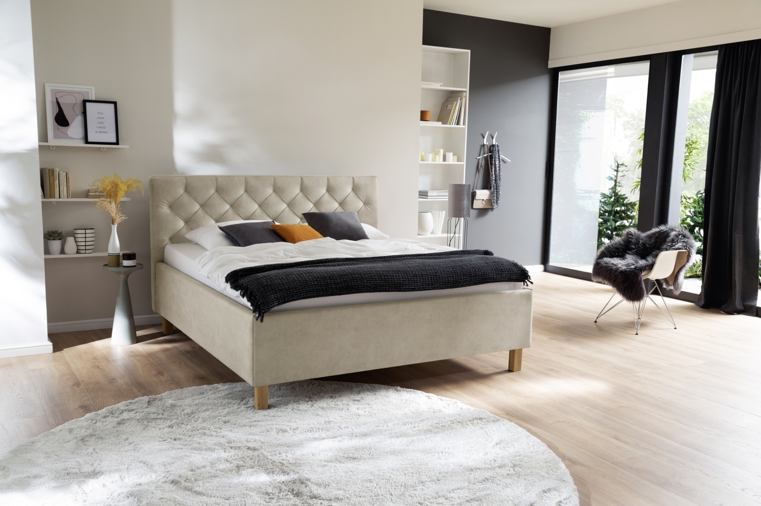 Polsterbett >San Remo mit BK< Liegefläche 160x200cm, beige, Stellmaß: 170x120x215cm (BxHxT) Bild 1