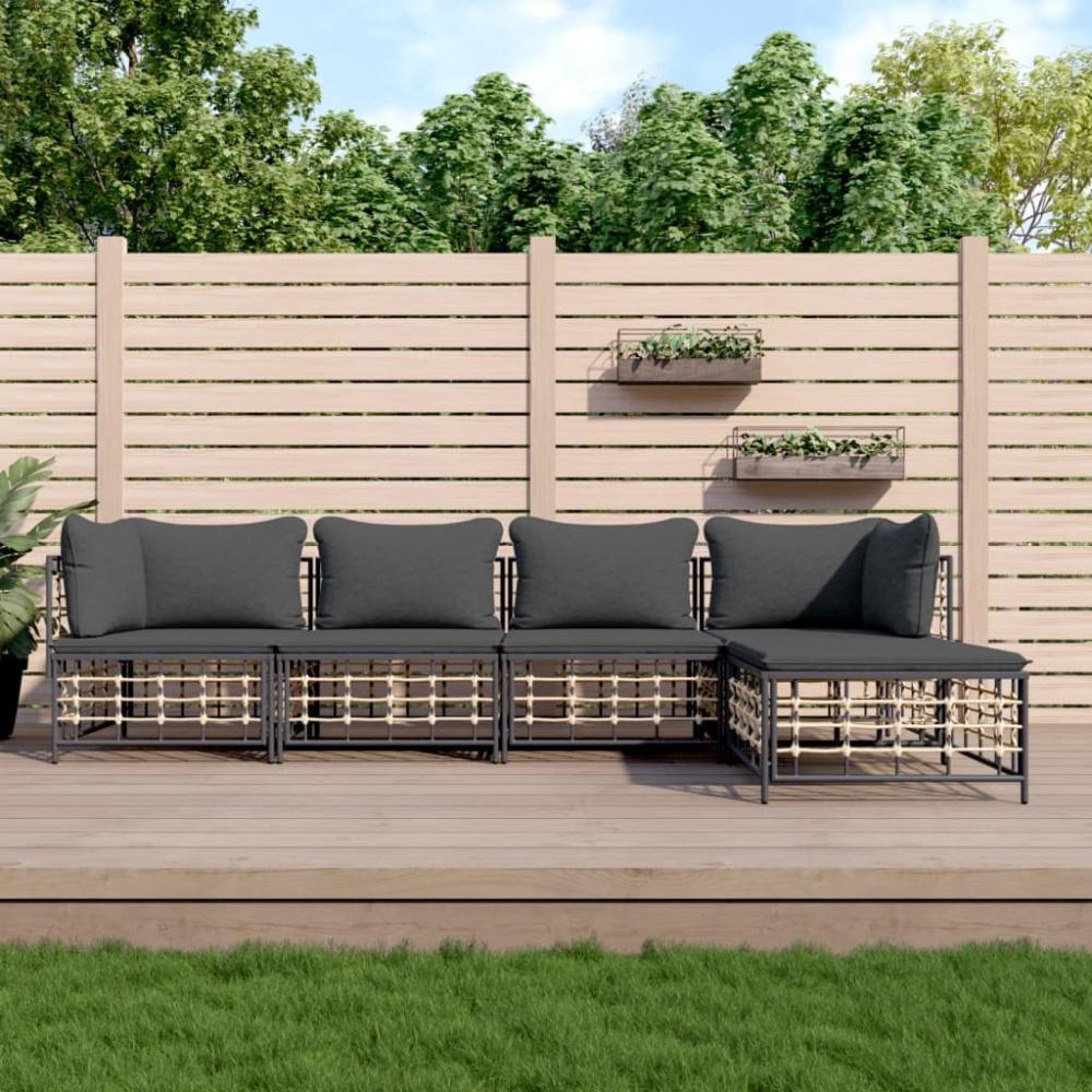 vidaXL 5-tlg. Garten-Lounge-Set mit Kissen Anthrazit Poly Rattan 3186743 Bild 1