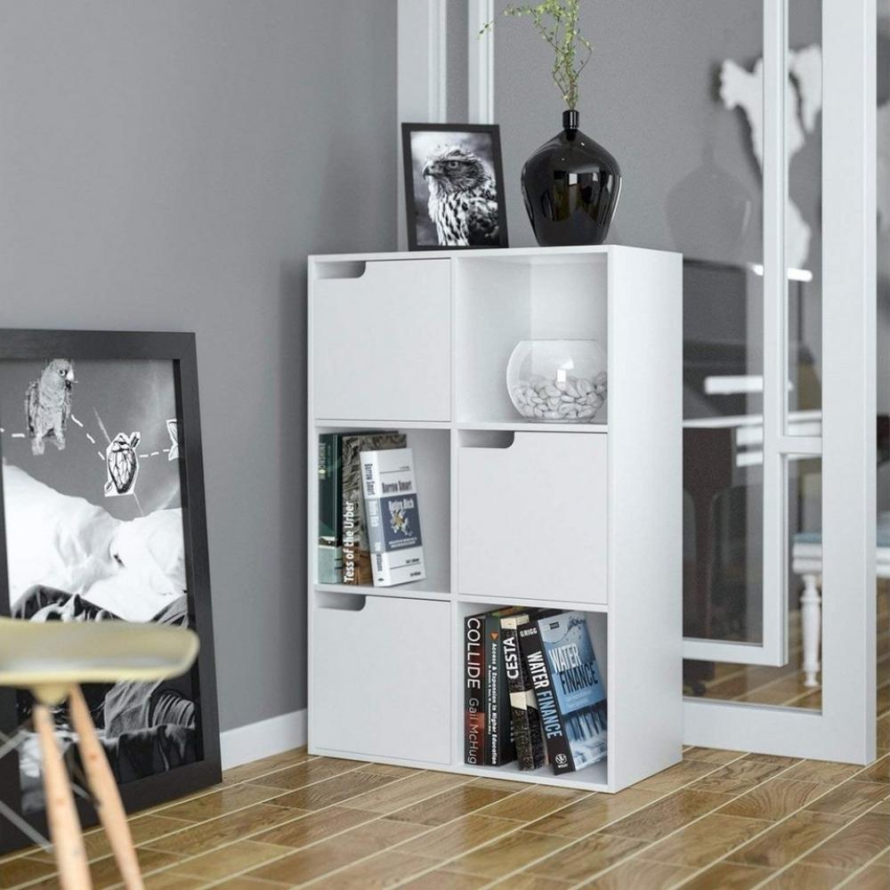 Homfa Bücherregal mit 3 Türen, Standregal, Regal Weiß aus Holz 60x29x90 cm Bild 1