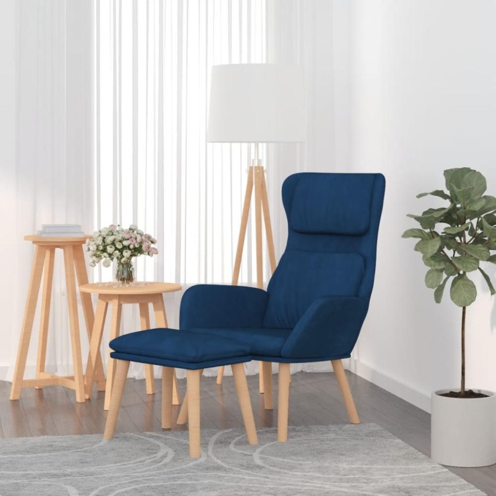 Relaxsessel mit Hocker Blau Samt, Drehbar [3097830] Bild 1