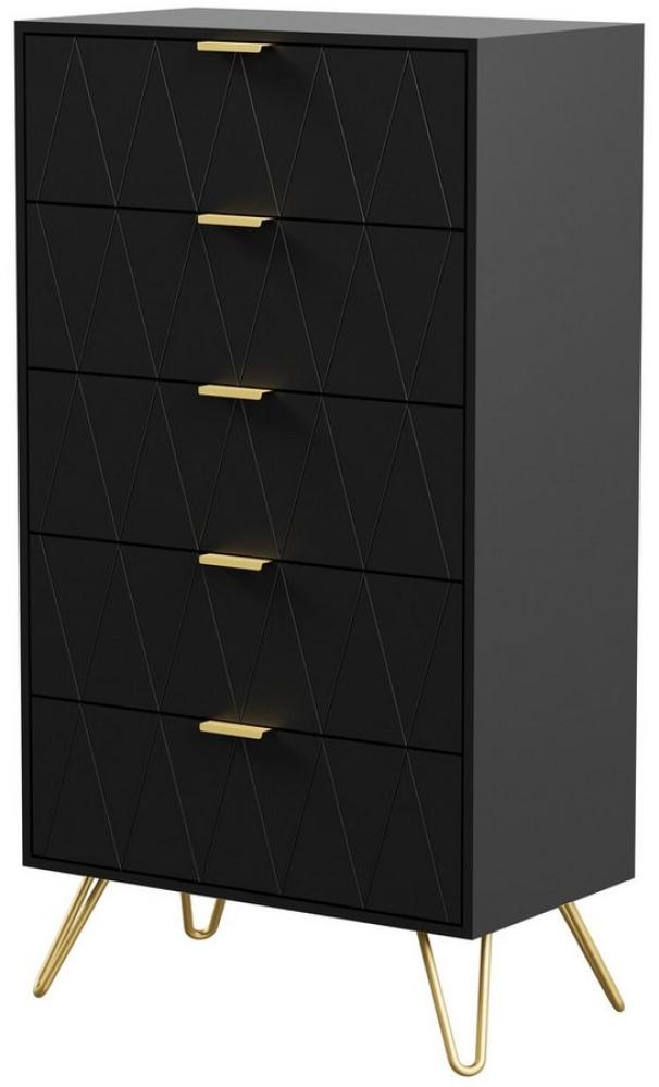 UEV Kommode mit 5 Schubladen, Highboard, Schmal Beistellschrank (Mehrzweckschrank für Wohnzimmer Schlafzimmer Büro Flur, Sideboard mit Schubladen weiß/schwarz/dunkel blau), 60x34x110cm, Schubladenschrank, Aufbewahrungsschrank, mit Kisppschutz Bild 1