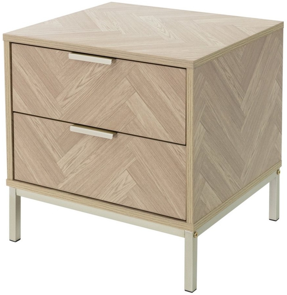 ML-DESIGN Nachttisch Nachtkommode Nachtschrank Nachtkonsole Nachtkästchen für Schlafzimmer, Beistelltisch Fischgrätenmuster laminierte Spannplatte / Stahl, Eiche Bild 1
