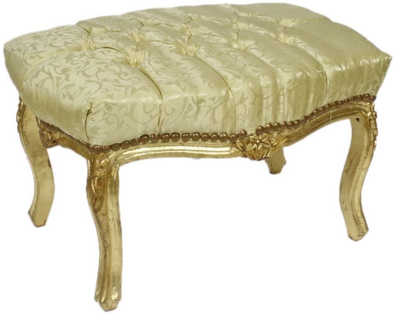 Casa Padrino Barock Fußhocker Gold Muster / Gold 60 x 40 x H. 35 cm - Handgefertigter Barock Hocker mit Glitzersteinen - Barockstil Möbel Bild 1