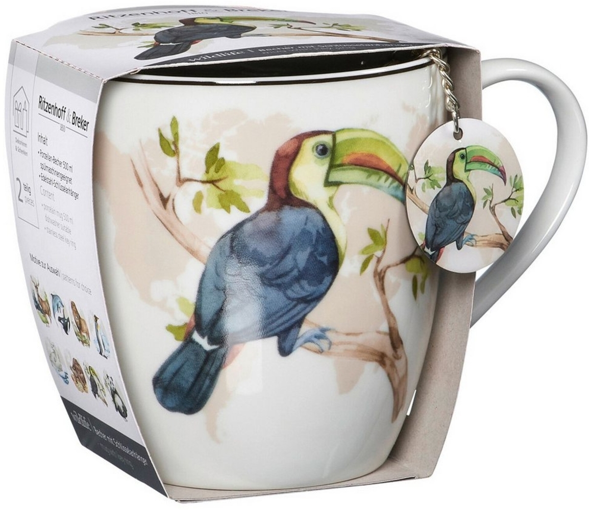 Geschenk-Set Jumbotasse mit Anhänger Wildlife - Jumbotasse mit Anhänger Tukan Bild 1