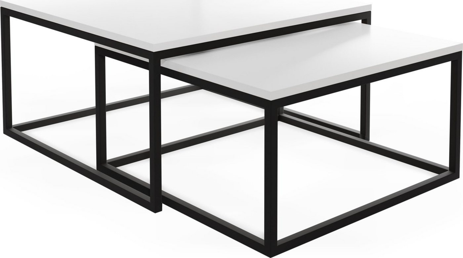 WFL GROUP Couchtisch Vella, Rechteckige Satztische 2 in 1 mit Schwarze Metallgestell Bild 1