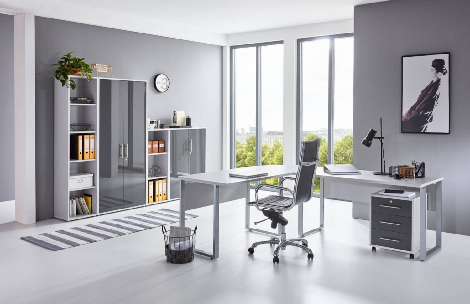 moebel-dich-auf Büromöbel-Set OFFICE EDITION, (abschließbar, 6-tlg, Set 4 + Winkelschreibtisch + Rollcontainer + Aktenschränke), abschließbare Büroschränke Bild 1