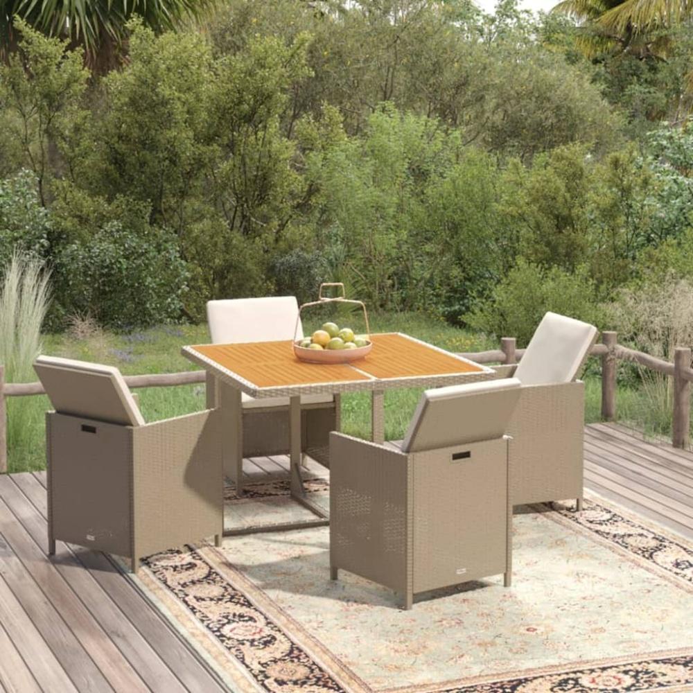 vidaXL 5-tlg. Garten-Essgruppe mit Kissen Poly Rattan Beige 3095527 Bild 1