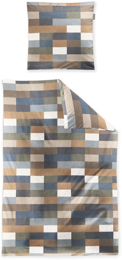 Irisette Feinbiber Bettwäsche Koala 135x200 Karo blau senf beige 8534-90 Bild 1