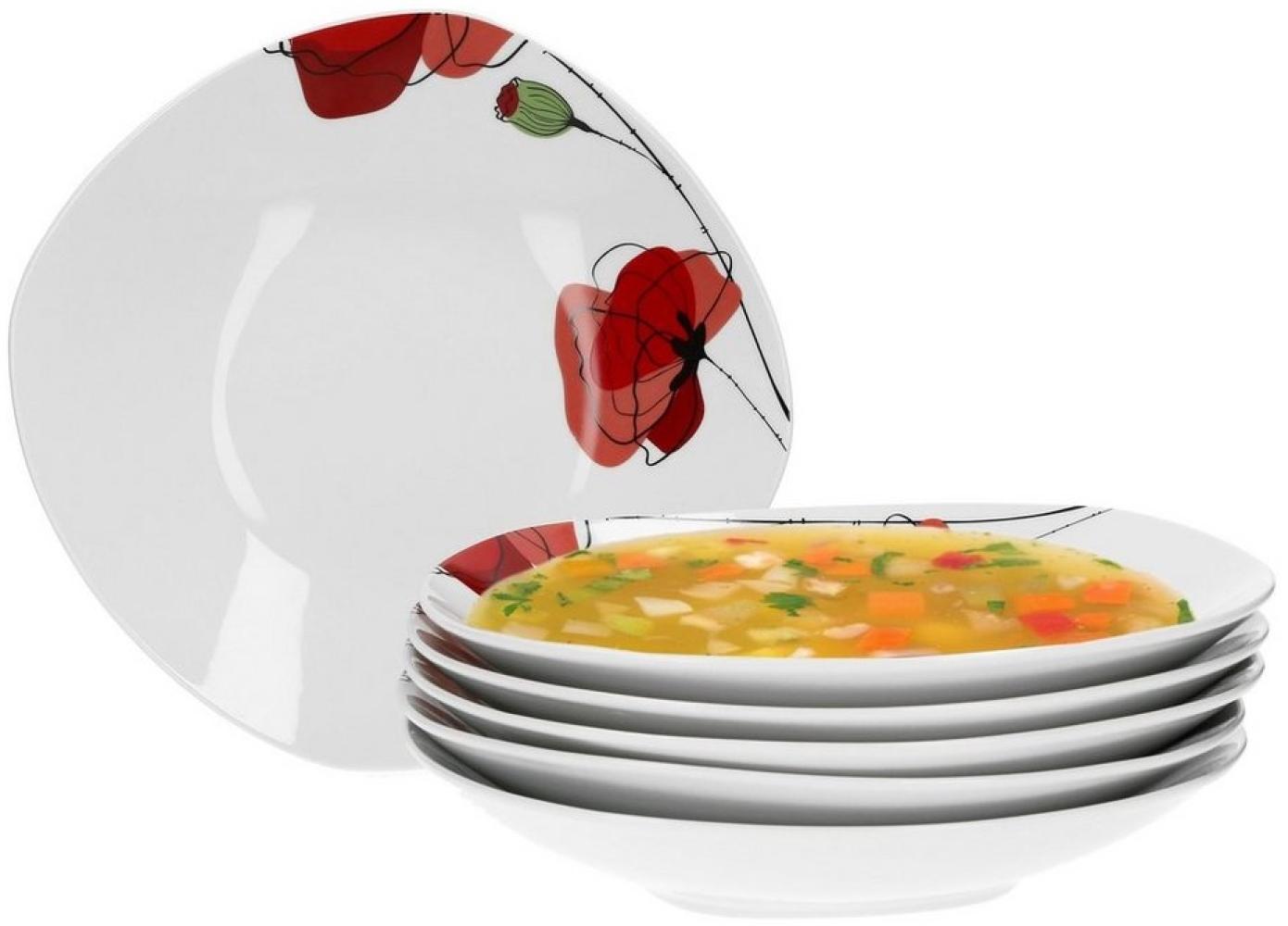 6er Set Suppenteller Monika 450-700ml 220x220mm Menü tief Salatteller Mohnblume Porzellan Gastro Bild 1