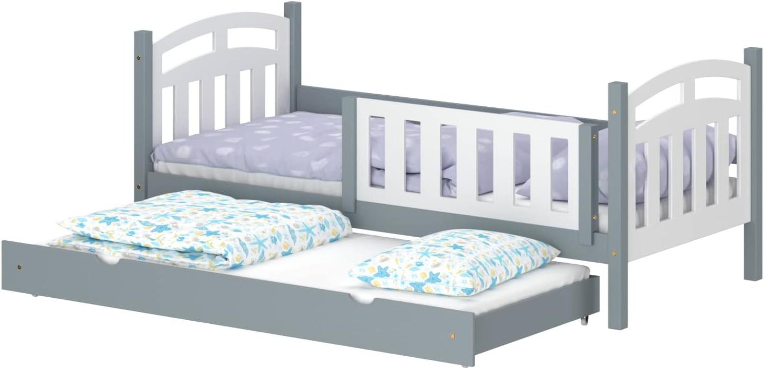 WNM Group Kinderbett Ausziehbar Suzie - aus Massivholz - Ausziehbett fr Mdchen und Jungen - Hohe Qualitt Bett mit Rausfallschutz fr Kinder 180x90 / 170x90 cm - Grau Bild 1