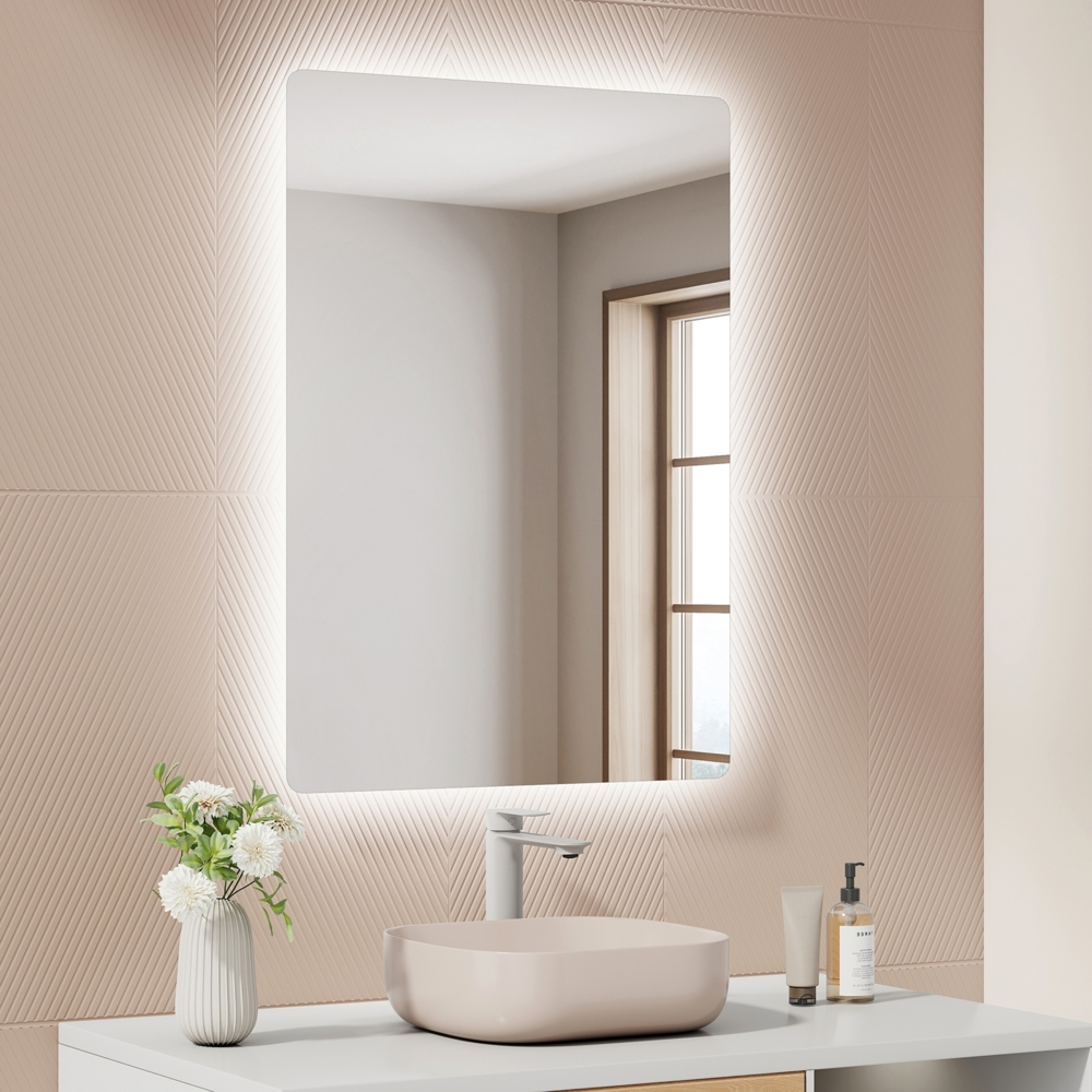 EMKE LED Badspiegel mit Beleuchtung 70x50cm Kaltweiß Wandschalter Badezimmerspiegel Bild 1