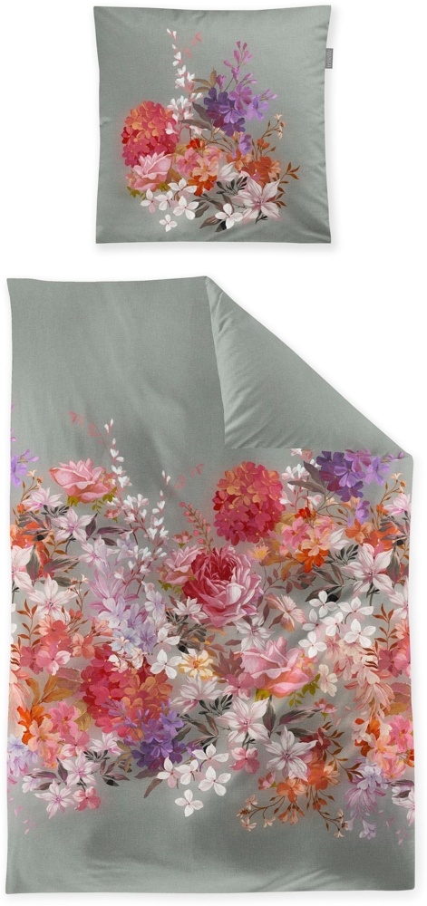 Irisette Wave Mako-Satin Bettwäsche 155x220 Rosen Blüten salbei rosa 8669-30 Bild 1