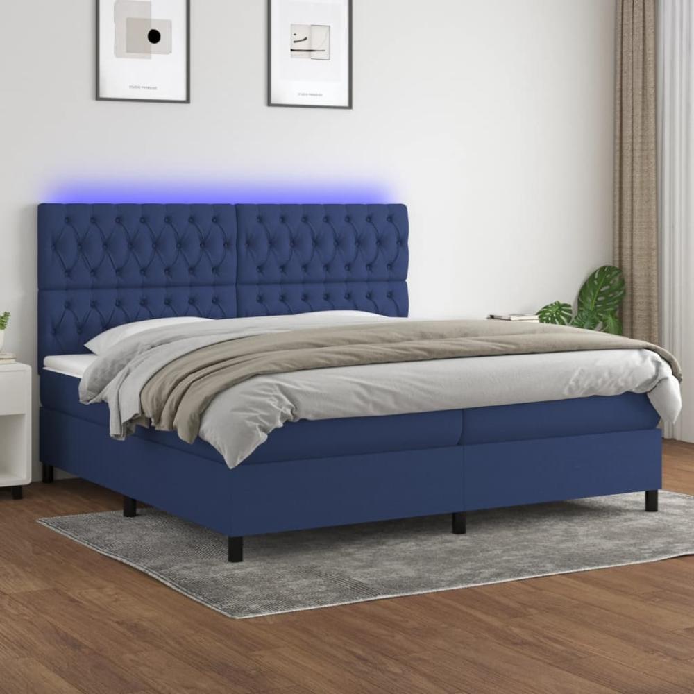 Boxspringbett mit Matratze & LED Stoff Blau 200 x 200 cm, Härtegrad: H2 [3135147] Bild 1