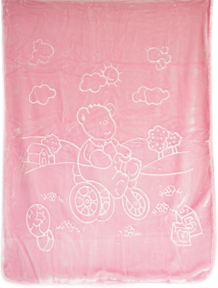 Kuschelige Babydecke 107x137 cm aus 100% Polyester Decke mit Bären und Blumen Pink Bild 1