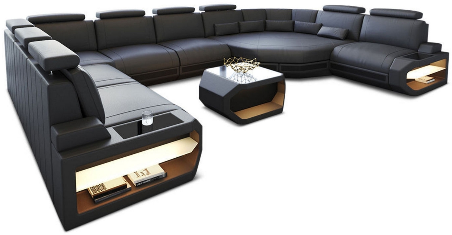 Sofa Dreams 'Asti U' Wohnlandschaft, 93 x 280 x 427 cm, Grau / Schwarz, Ledermix, Links Bild 1