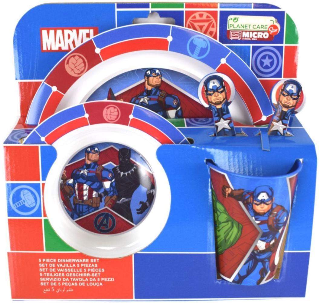 Kunststoff Kindergeschirr Set Motiv (5 tlg.) Schüssel, Teller, Becher & Besteck MARVEL Avengers Bild 1