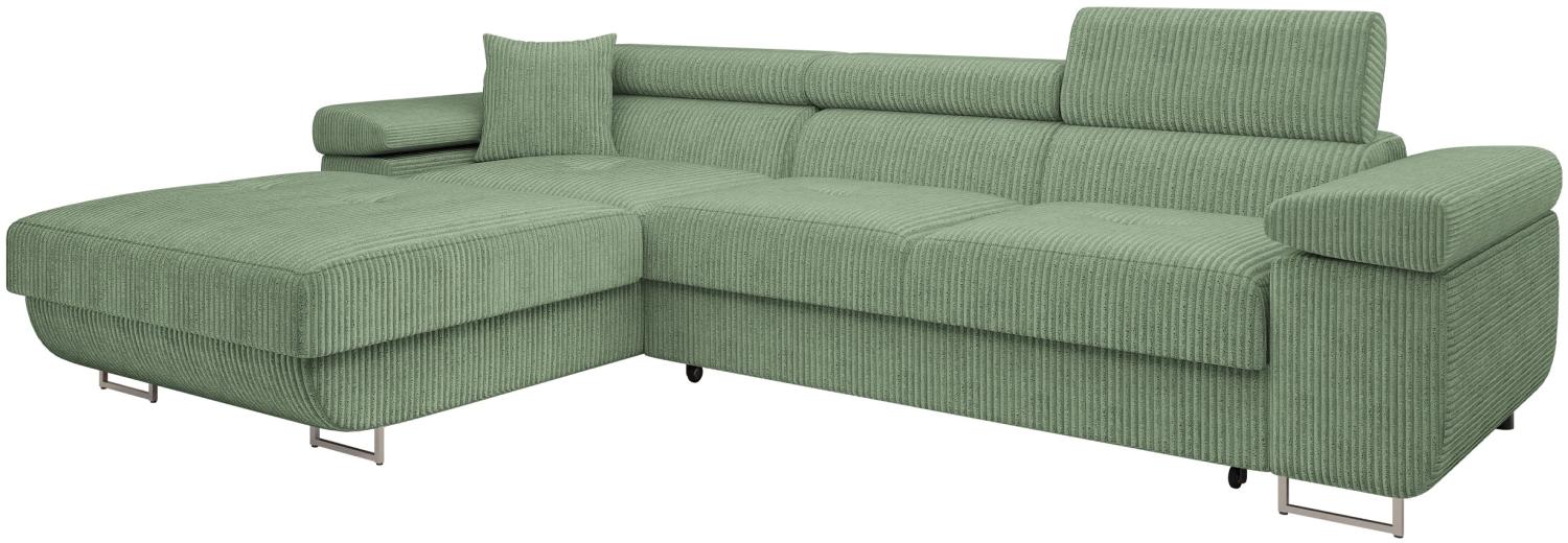 Ecksofa Torezio Mini Cord mit Bettkasten, Schlaffunktion und Einstellbare Kopfstützen (Farbe: Poso 47, Seite: Links) Bild 1