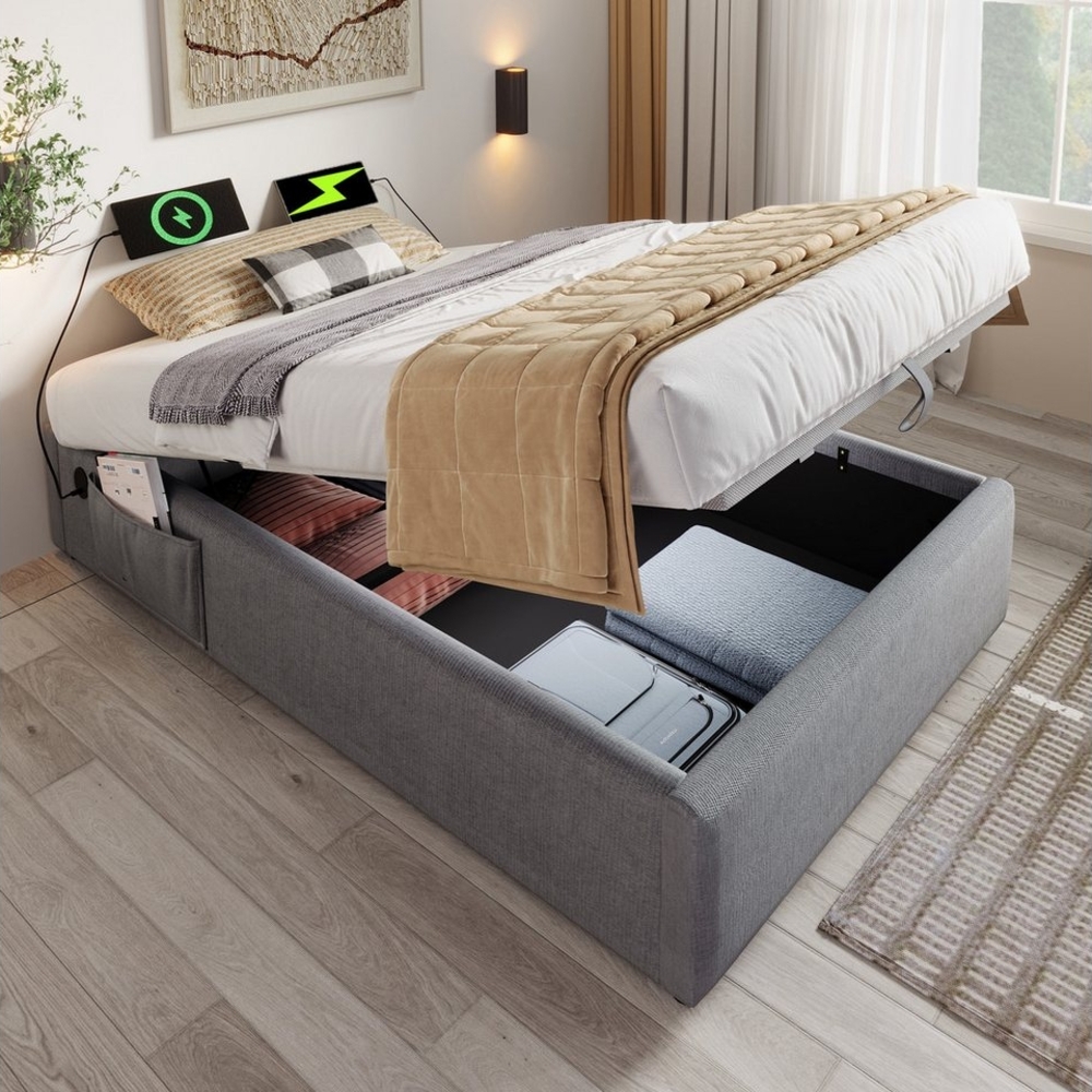 HAUSS SPOLE Polsterbett 90×200cm mit USB- C, Vollflächiger Lattenrost, Ohne Kopfteil Baumwolle (2-tlg) Bild 1