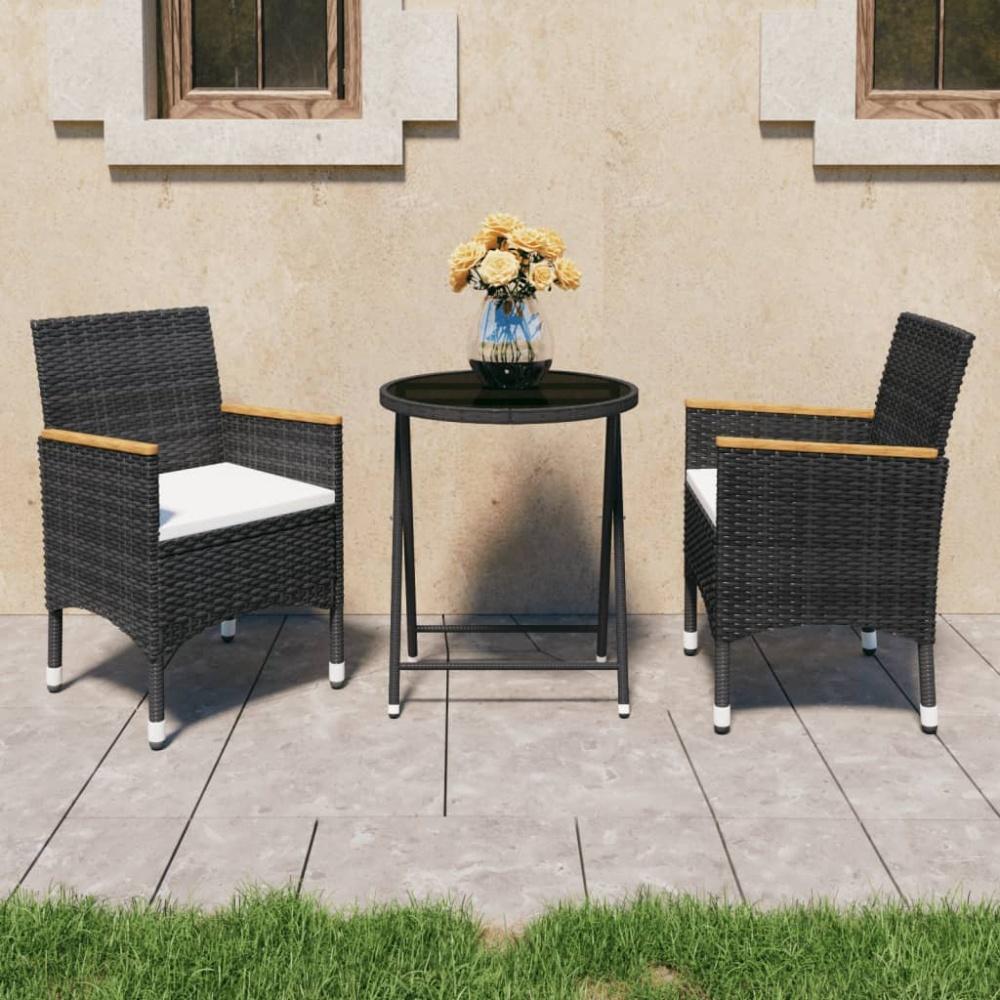 vidaXL 3-tlg. Bistro-Set Poly Rattan und Hartglas Schwarz 3058384 Bild 1