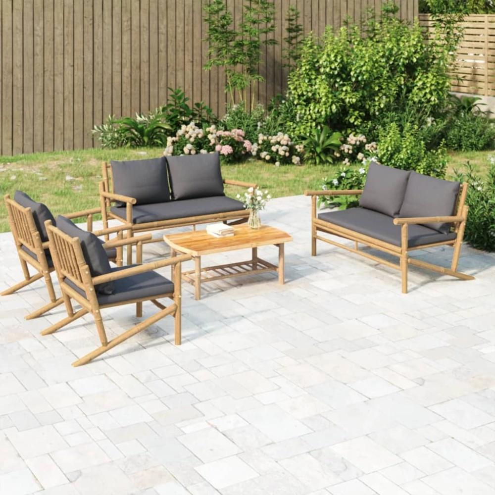 vidaXL 5-tlg. Garten-Lounge-Set mit Dunkelgrauen Kissen Bambus 3156474 Bild 1