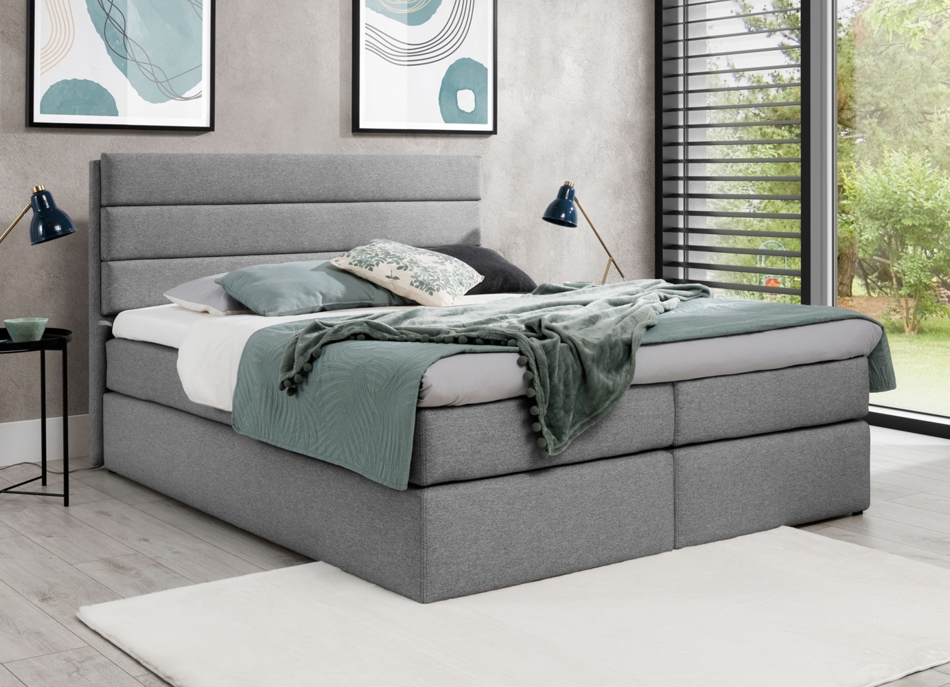 AX LIVING Boxspringbett 160x200 mit Matratze und Topper Sequoio Grau Bild 1