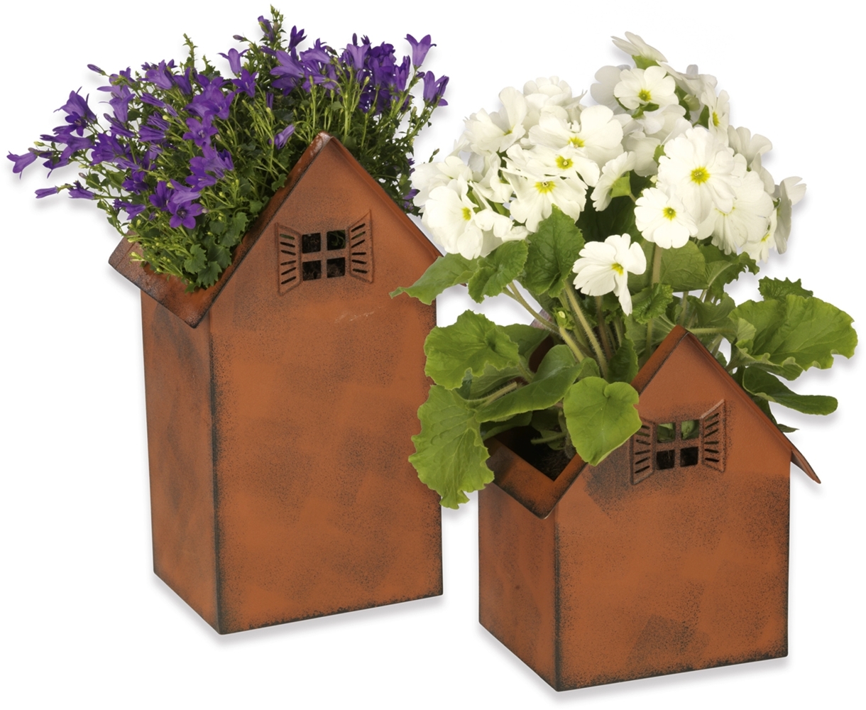 Hoberg Blumenkasten Rost-Pflanztöpfe 2er-Set 20cm & 28cm (2 St), Deko Garten Balkon Terrasse Pflanzgefäß Windlicht Bild 1