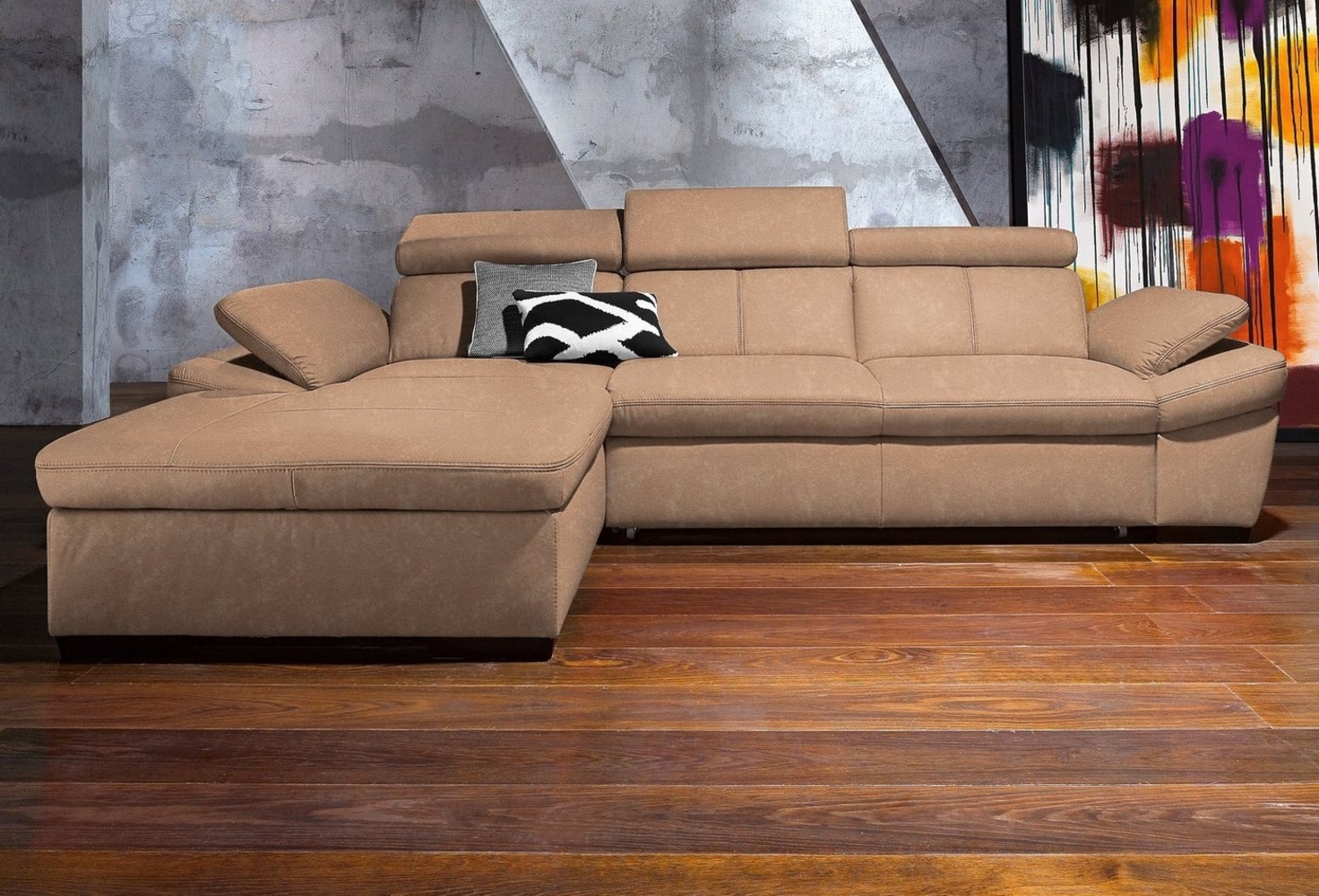 exxpo - sofa fashion Ecksofa Salerno, klassisch modernes Funktionssofa, hoher Sitzkomfort, L-Form, inkl. Kopf- und Armteilverstellung, wahlweise mit Bettfunktion Bild 1