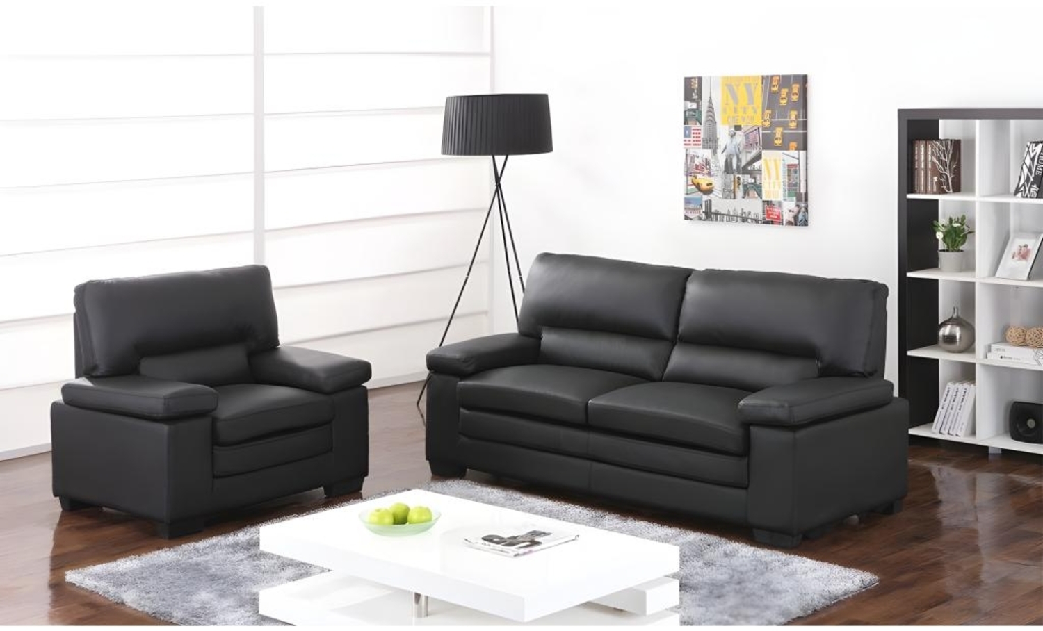 Vente-unique - Couchgarnitur Leder 3+1 - Büffelleder - Schwarz - MIMAS Bild 1