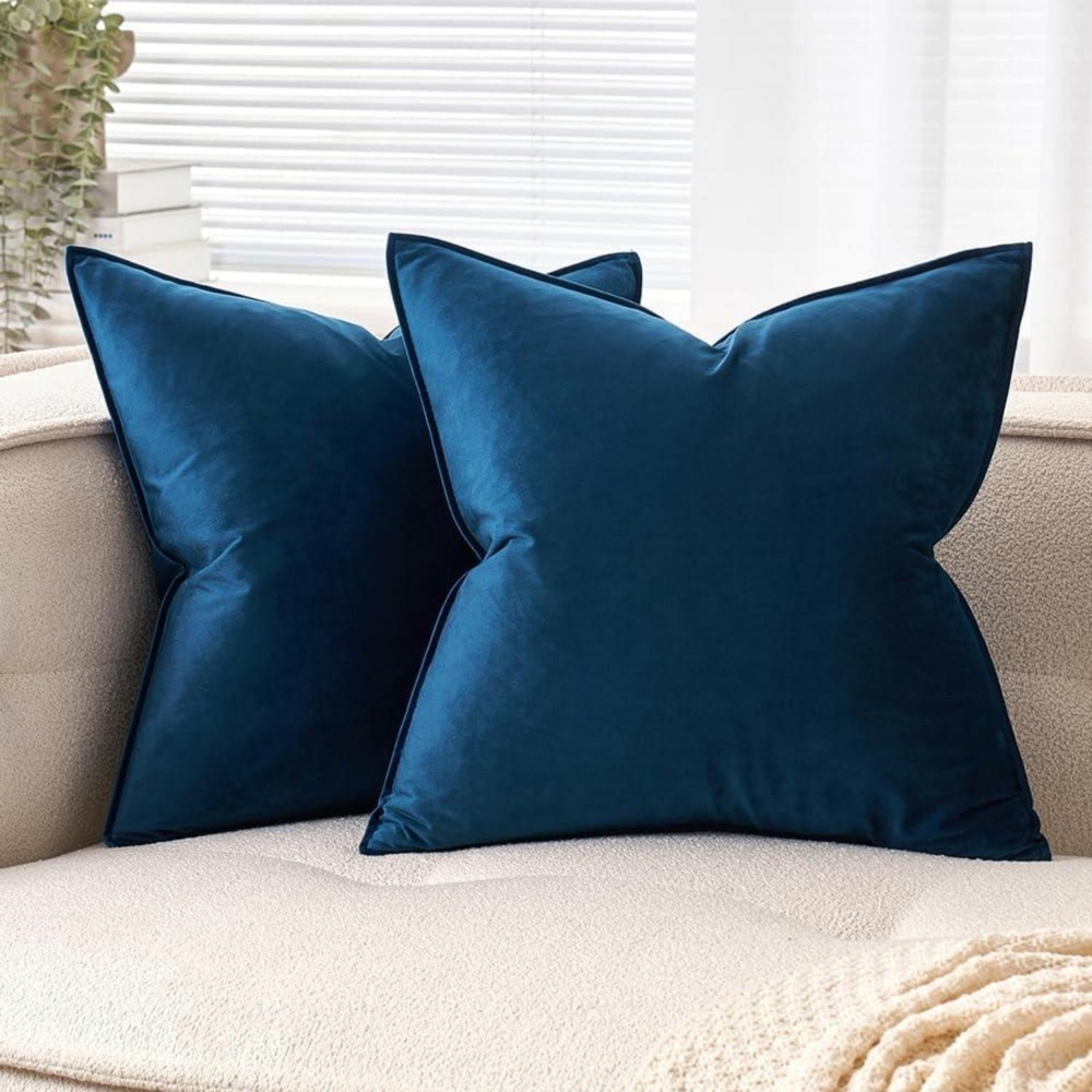 Samt Kissenbezüge 45x45cm Dunkelblau 2er Set Sofa Wohnzimmer Schlafzimmer Bild 1