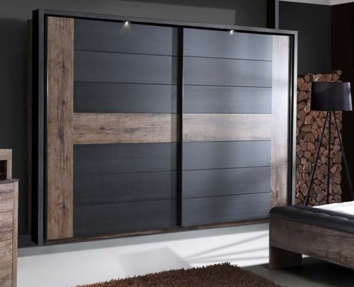 Schwebetürenschrank Schrank mit Passpartoutrahmen schlammeiche schwarzeiche schlammeiche 280 cm Bild 1