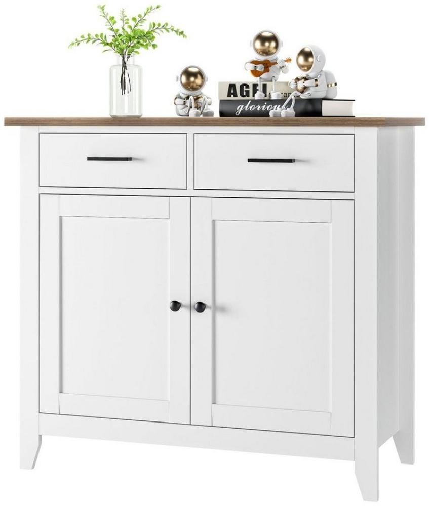 HOMECHO Buffet Sideboard Weiß Küchenschrank mit 2 Schubladen 2 Türen Bild 1