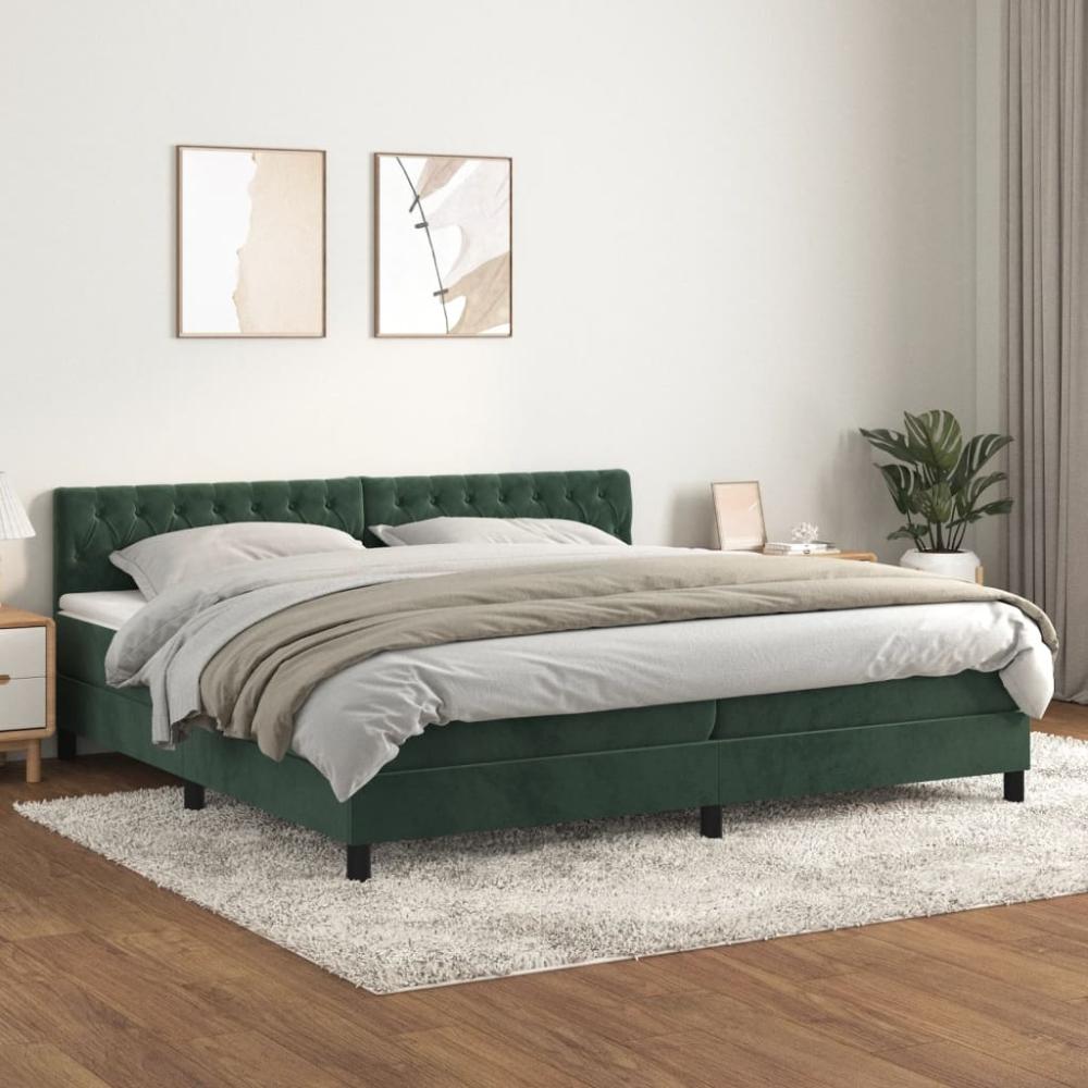 vidaXL Boxspringbett mit Matratze Dunkelgrün 200x200 cm Samt 3141506 Bild 1