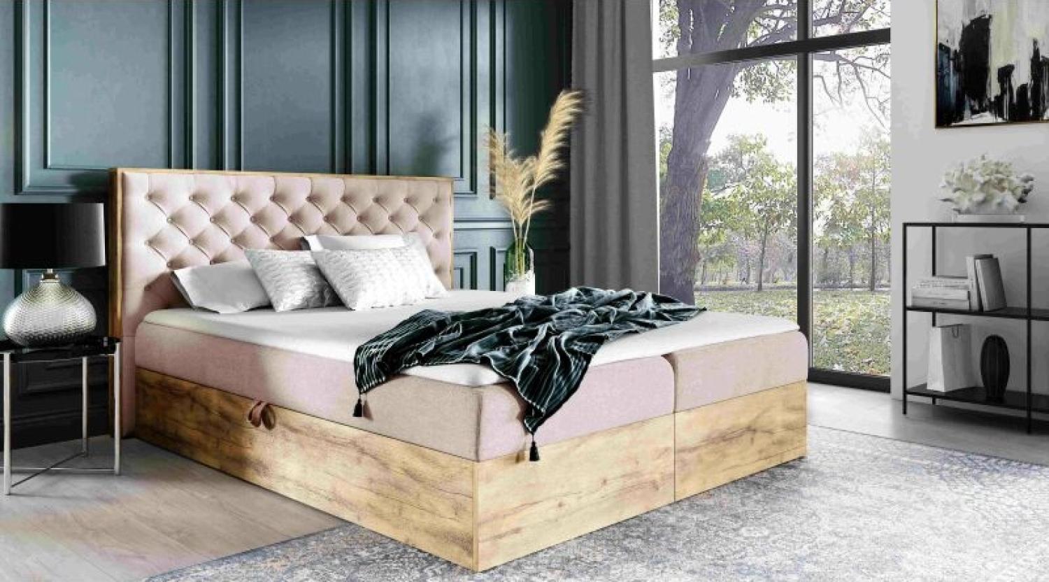 Caldari Boxspringbett Wood 3 160x200, inkl. Matratze, Topper, Bettkasten, Rosa Bild 1