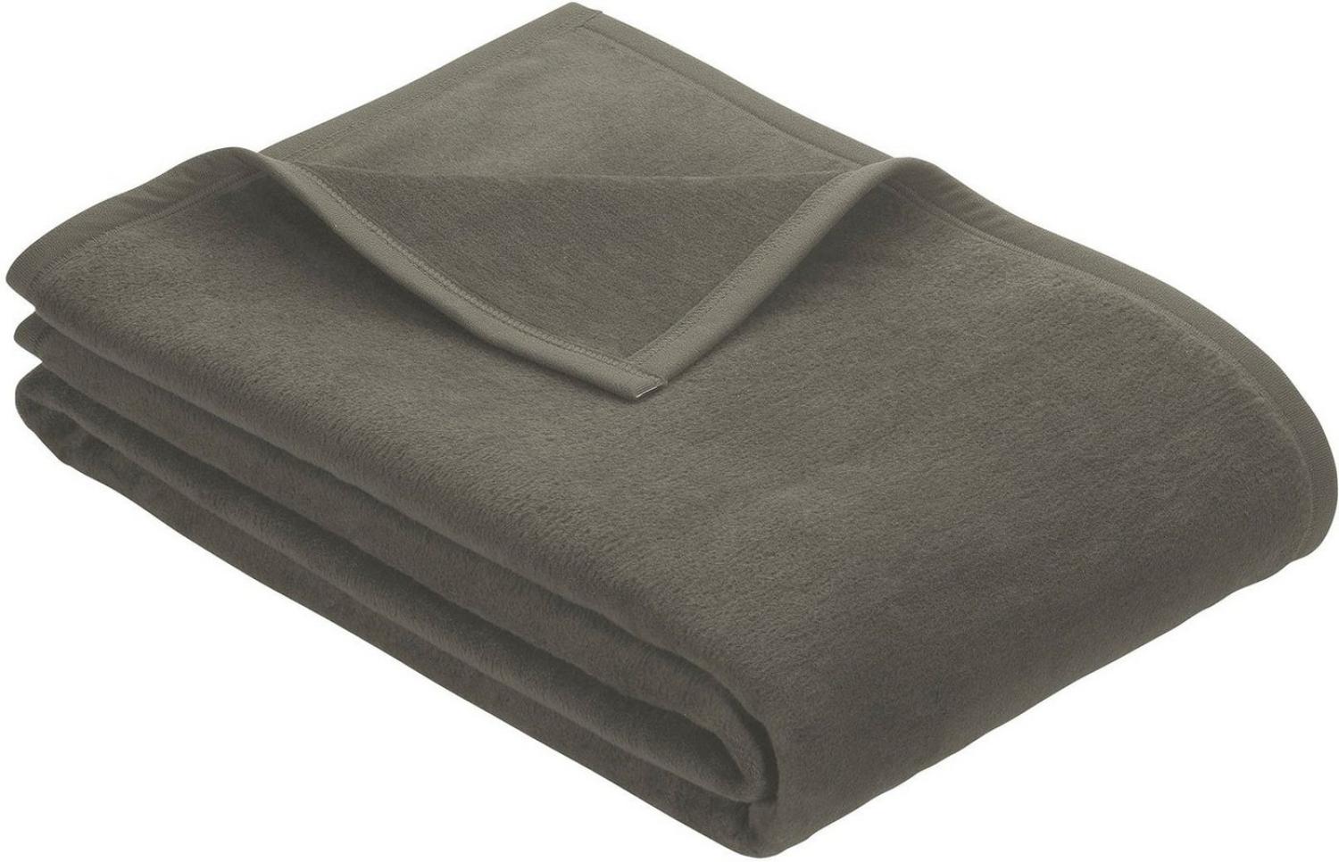 Ibena Porto Decke 150x200 cm – Baumwollmix weich, warm & waschbar, Kuscheldecke Oliv einfarbig Bild 1