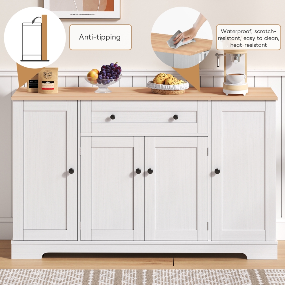 Sideboard 138 cm, Natural und Weiß, mit Schublade, Doppeltürfach und verstellbaren Einlegeböden,138*40*85 cm Bild 1