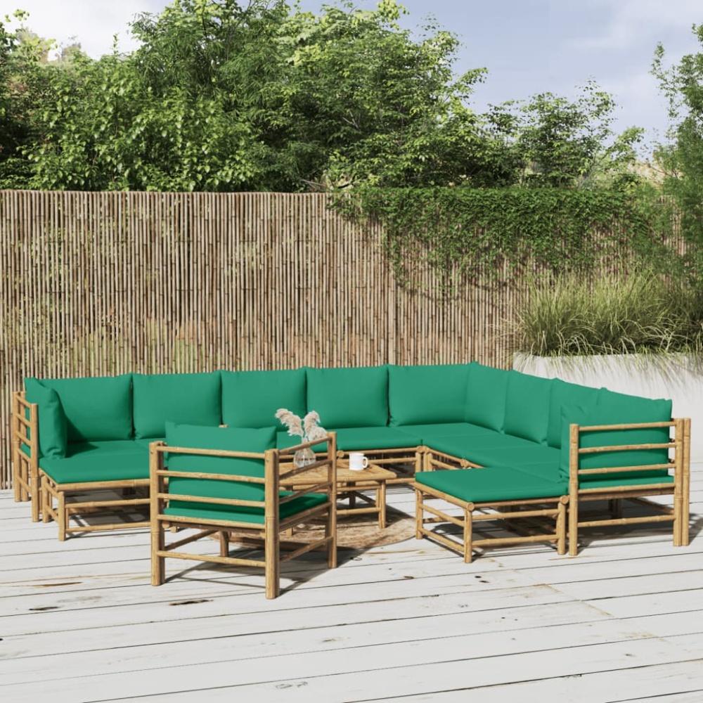 vidaXL 12-tlg. Garten-Lounge-Set mit Grünen Kissen Bambus 3155162 Bild 1