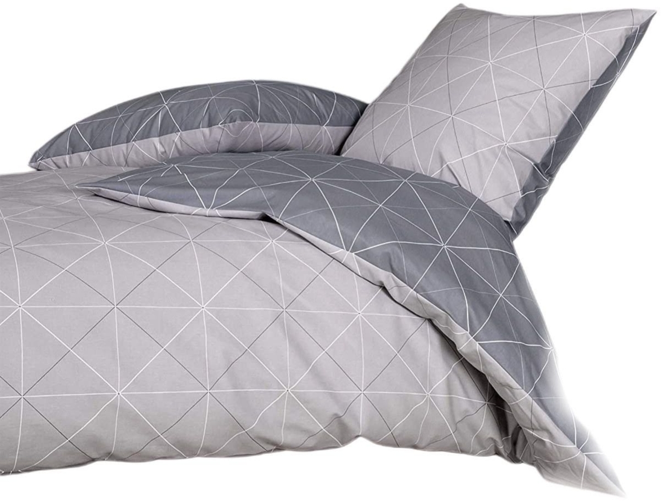 soma Bettwäsche Bettbezug 155x220 80x80 geometirisch gestreift grau bieber warm, Biber, 2 teilig, Warme Biber Flanell Bettwäsche 155x220 Herbst Winter kuschelig weich Bild 1