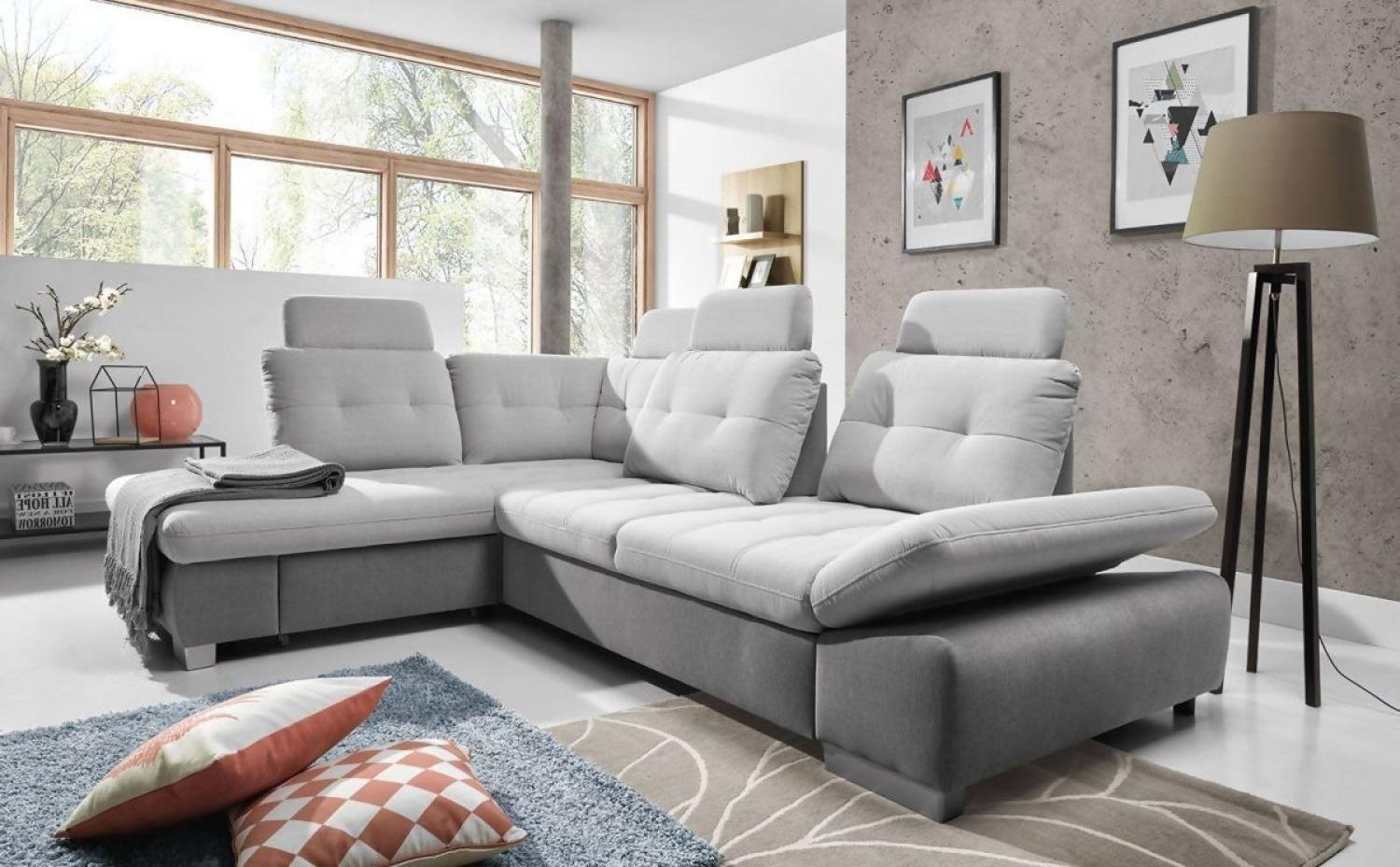 Ecksofa Schlafsofa REMON XL Grau/ Hellgrau Ottomane Links Bild 1