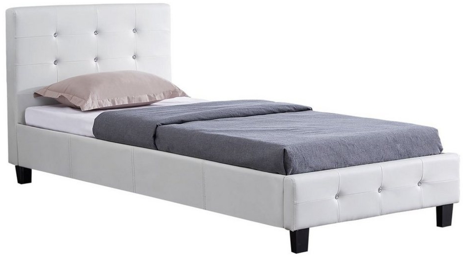 CARO-Möbel Polsterbett Glasgow Bettgestell 90x200 cm Einzelbett Designbett mit Strasssteinen inklusive Lattenrost Lederimitat in weiß Bild 1
