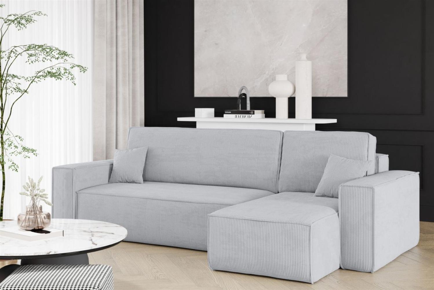 Ecksofa Schlafsofa Sofa MARIS Stoff Poso Hellgrau Ottomane Rechts Bild 1