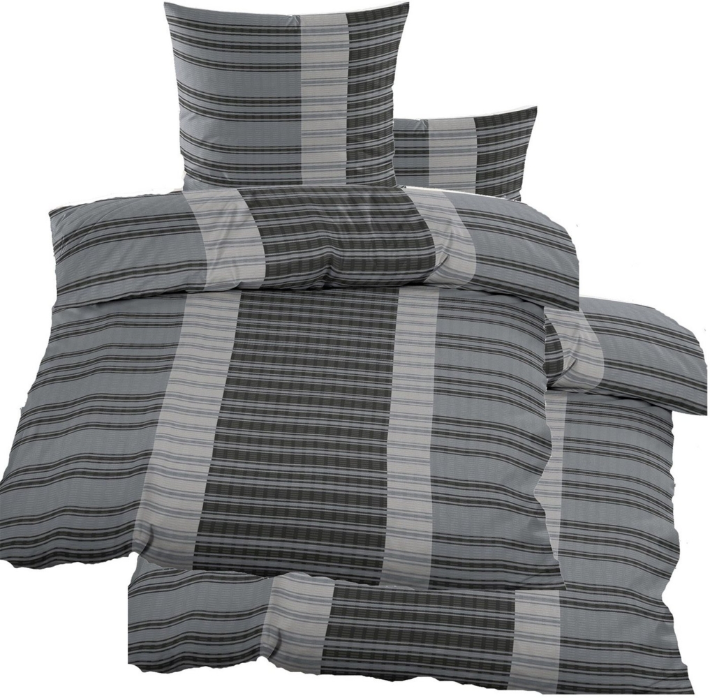 KH-Haushaltshandel Bettwäsche 4-tlg. Seersucker Bettwäsche 2x (135x200 +80x80 cm), Blüten, Seersucker, 4 teilig, grün, mit weißem Blütenmuster, bügelfrei Bild 1