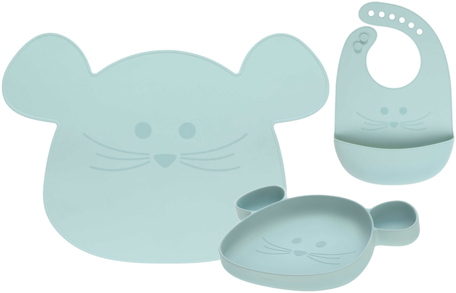 Lässig Silikon Geschirrset mit Lätzchen Little Chums Maus blau - A Bild 1