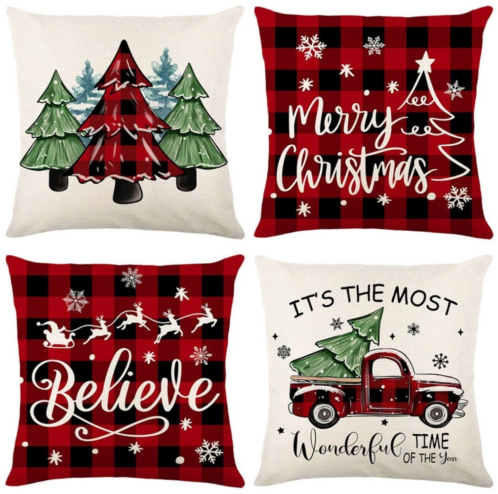 Qelus Kissenbezüge Weihnachten Kissenbezug 4er Set Kissenbezüge 45x45cm Dekokissen Deko, für Sofa Couch Bild 1