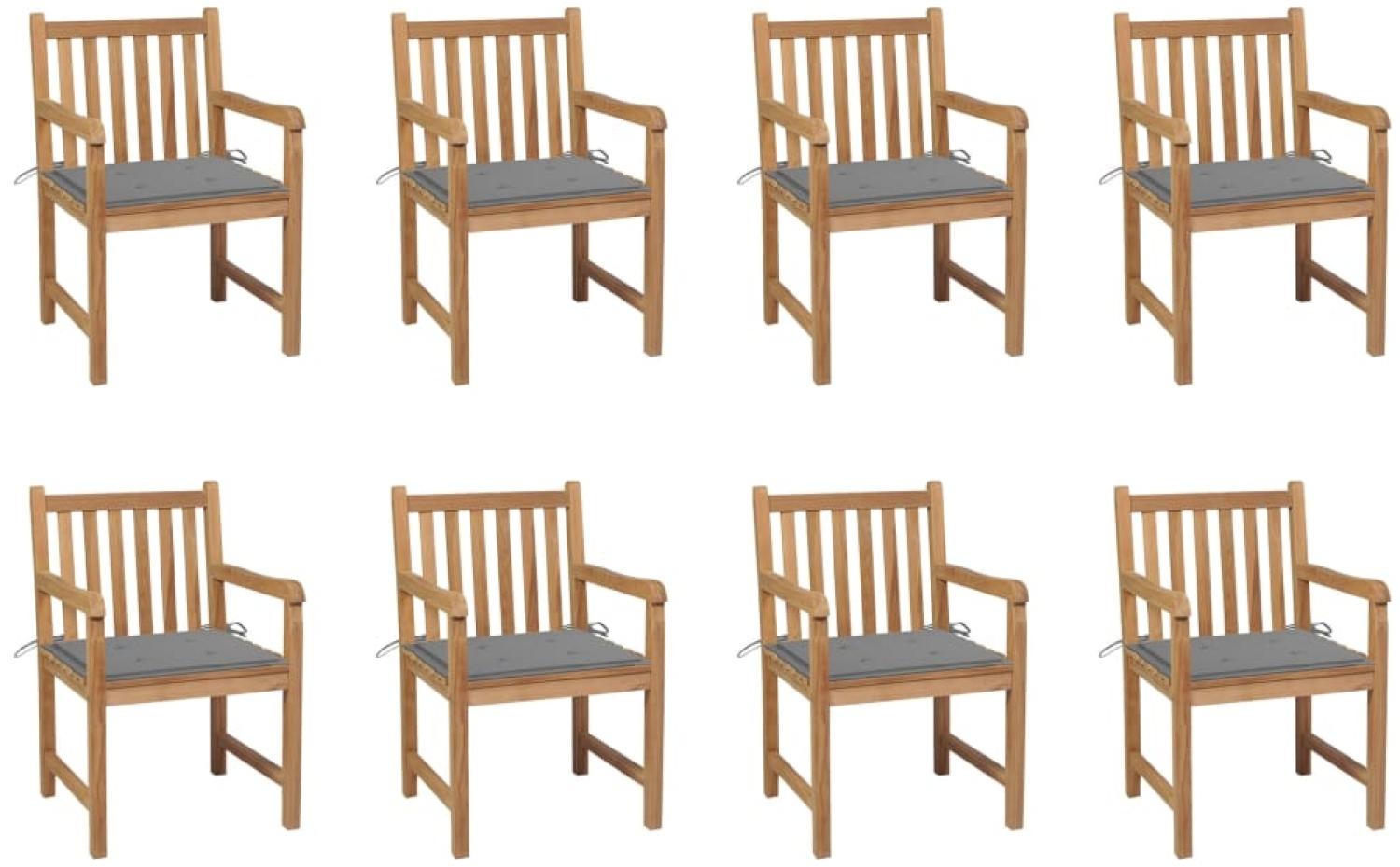 vidaXL Gartenstühle 8 Stk. mit Grauen Kissen Massivholz Teak 3073059 Bild 1